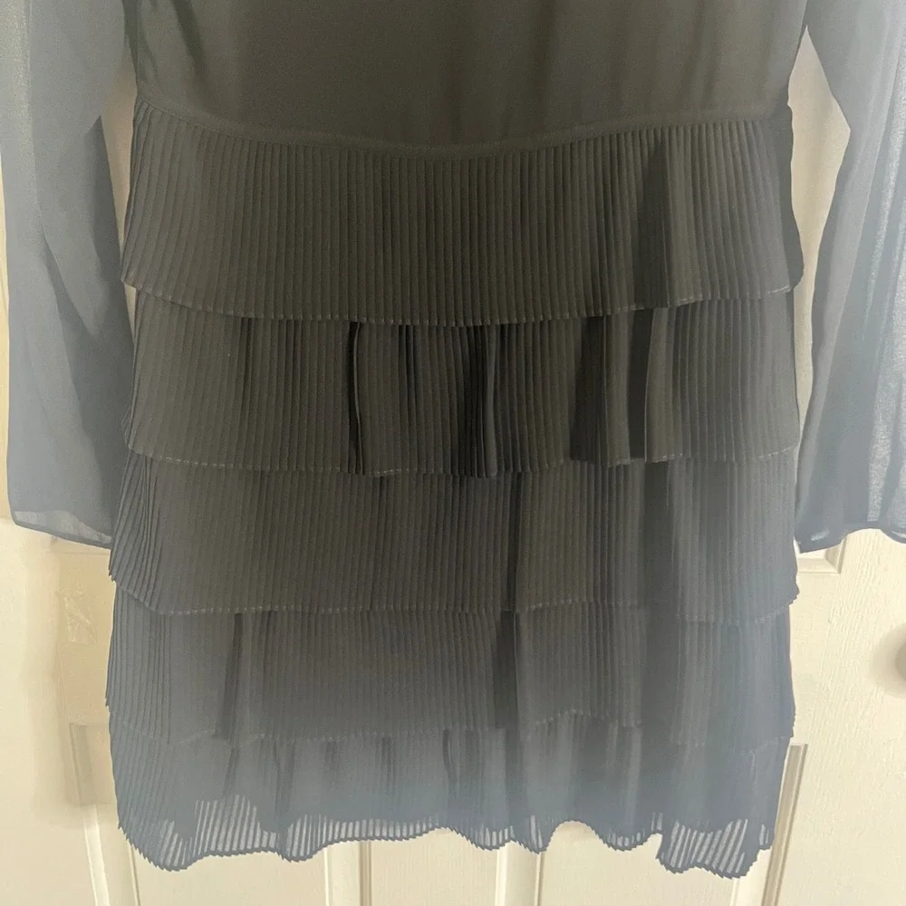 New The Kooples Pleated Tiered Mini Dress FR 1/ US Small Goth Dark Romantic LBD - Picture 7 of 14